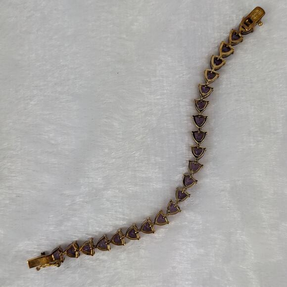 UTG Thailand Sterling 925 Gold Vermeil Lab Purple Sapphire Bracelet 7" Triangle - Picture 3 of 8